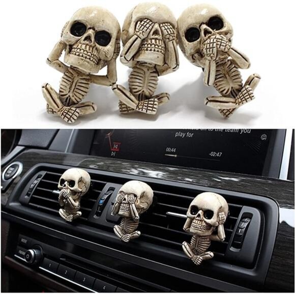 Skull Decor Halloween Car Air Freshener Vent Clip Goth Truck Interior - Picture 1 of 7